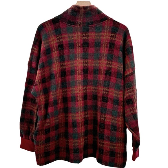 Vintage 90s Fleece Pullover French Country Express Soft Plaid Sweater POCKETS L - Picture 3 of 11